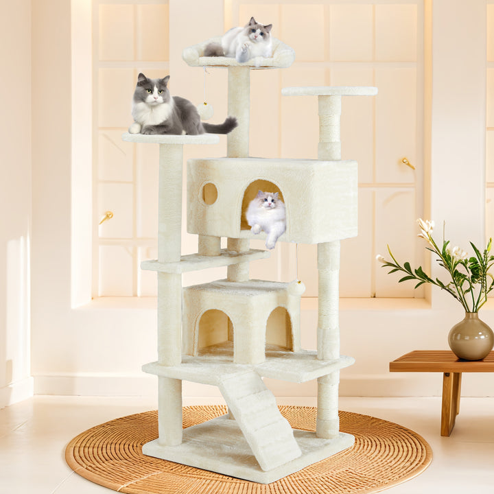 Árvore de Gato Multifuncional 137cm – Estrutura de Escalada, Área de Descanso e Brinquedo Removível