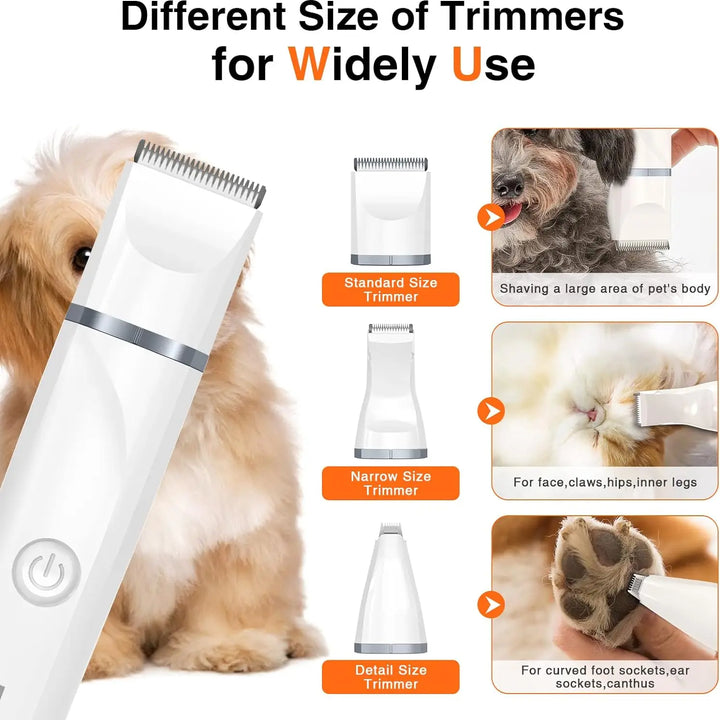 Kit de Higiene 4 em 1 para Animais – Máquina de Tosa Sem Fios, Aparador de Patas Silencioso, Cortador de Pelo e Lima de Unhas