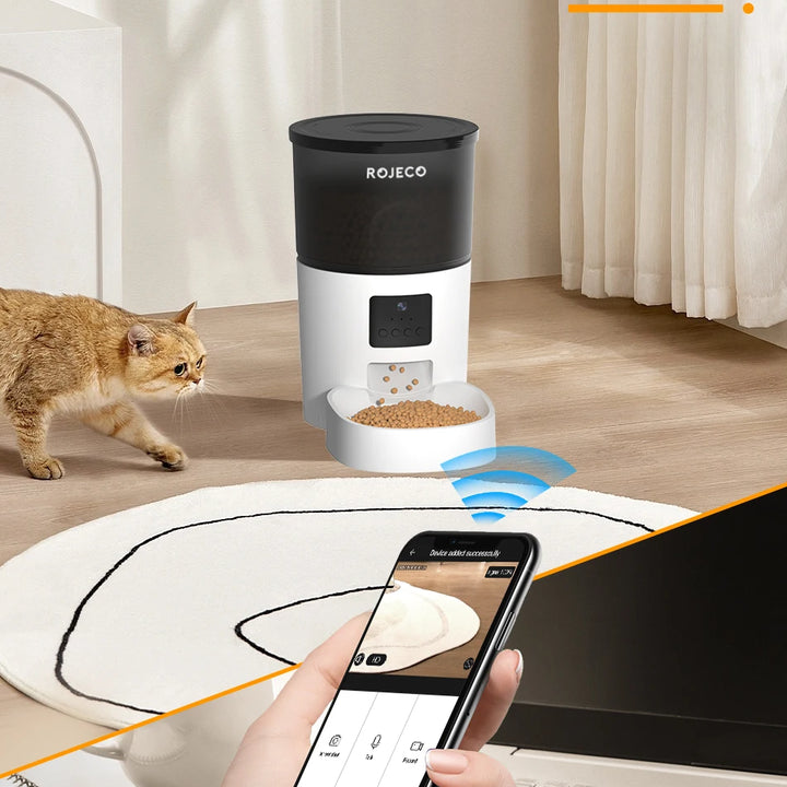 Comedouro Automático ROJECO com Câmera HD – Alimentação Inteligente para Gatos e Cães