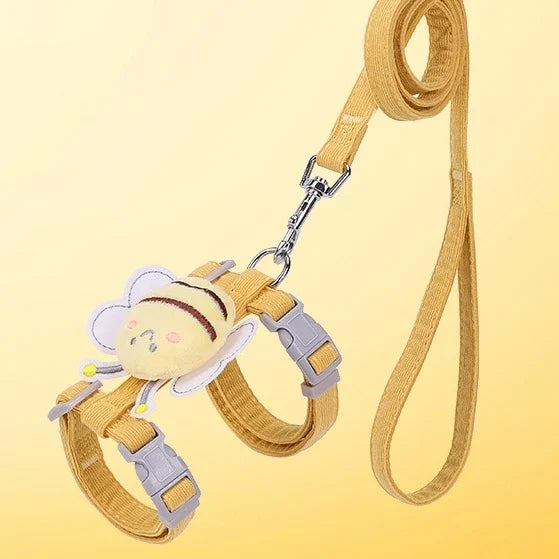 Conjunto Arnês, Trela e Coleira para Gato – Ajustável, Estilo Abelha, Dupla Camada | Ideal para Passeios ao Ar Livre 🐾