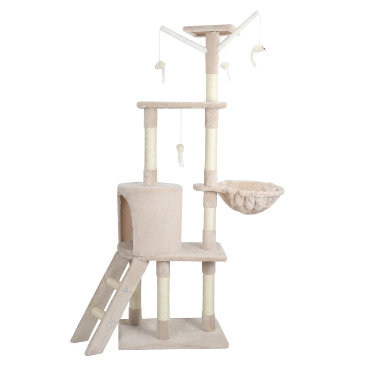 Árvore de Gatos com Plataforma de Escalada para Ambientes Internos, com Poste Arranhador, Rede, Almofadas no Topo, Tocas e Escada