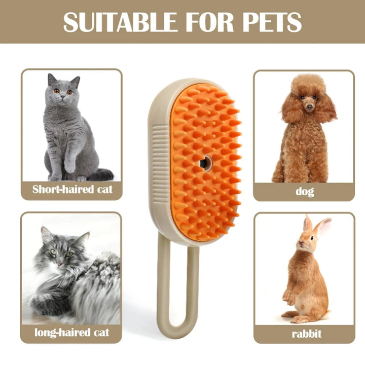 Escova a Vapor 3 em 1 para Gatos – Remove Pelos, Limpa e Massageia