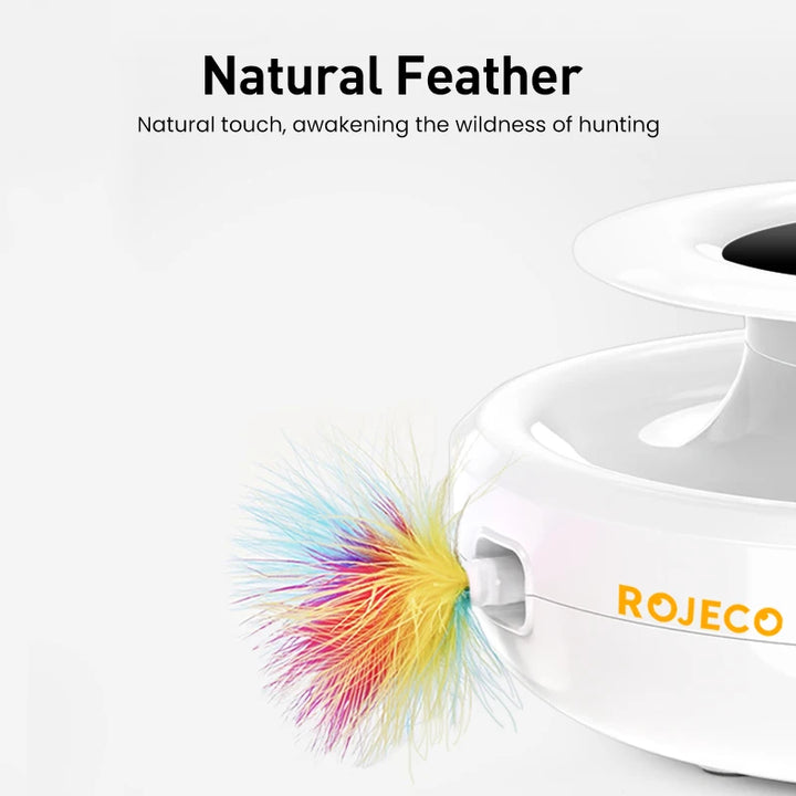 Diversão e Estímulo 2 em 1 para Pets – Bola Automática com Pena ROJECO, 5 Modos Interativos