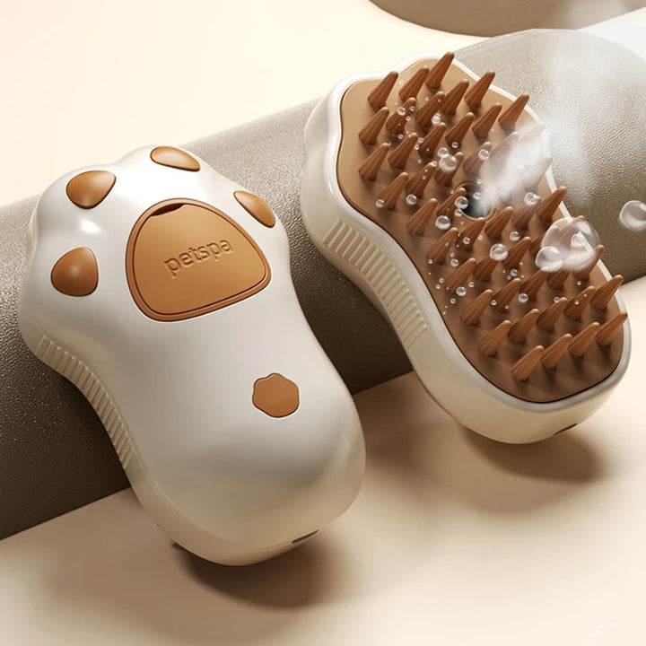 Escova Elétrica a Vapor 3 em 1 para Cães e Gatos — Escovagem, Massagem e Spray Hidratante