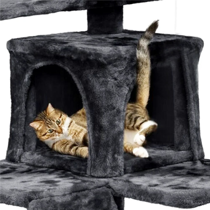 Árvore para Gatos de 5 Níveis com Rede, Plataformas Acolchoadas, Casotas e Brinquedo de Saltar com Escada
