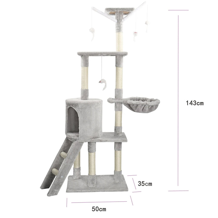 Árvore de Gatos com Plataforma de Escalada para Ambientes Internos, com Poste Arranhador, Rede, Almofadas no Topo, Tocas e Escada