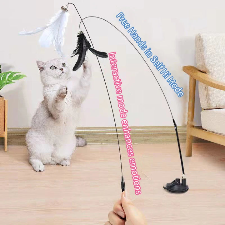 Brinquedo Interativo com Ventosa para Gato – Vara com Penas ou Pássaro | Mãos Livres, Estimulante e Divertido para Gatinhos