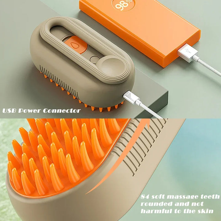 Escova a Vapor 3 em 1 para Gatos – Remove Pelos, Limpa e Massageia
