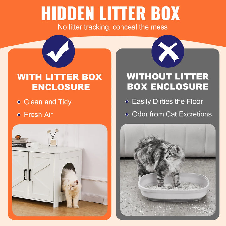 Móvel Caixa de Areia Oculta para Gatos – Mobiliário Multifuncional Branco para 2 Gatos | SucceBuy