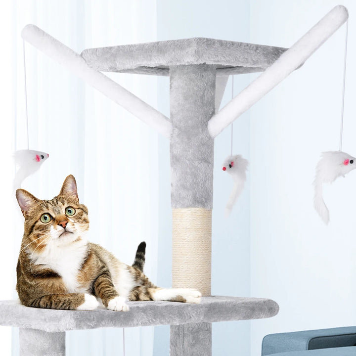 Árvore de Gatos com Plataforma de Escalada para Ambientes Internos, com Poste Arranhador, Rede, Almofadas no Topo, Tocas e Escada