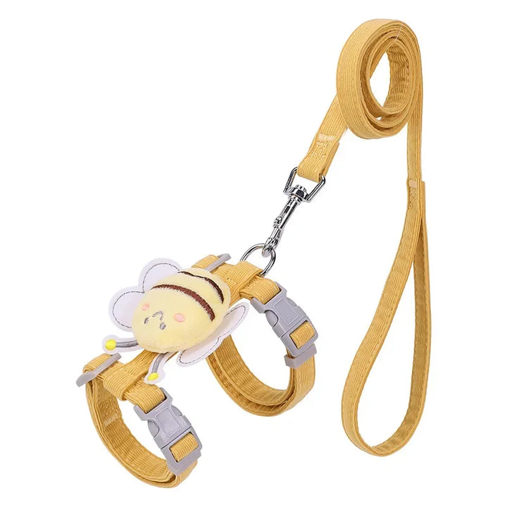 Conjunto Arnês, Trela e Coleira para Gato – Ajustável, Estilo Abelha, Dupla Camada | Ideal para Passeios ao Ar Livre 🐾