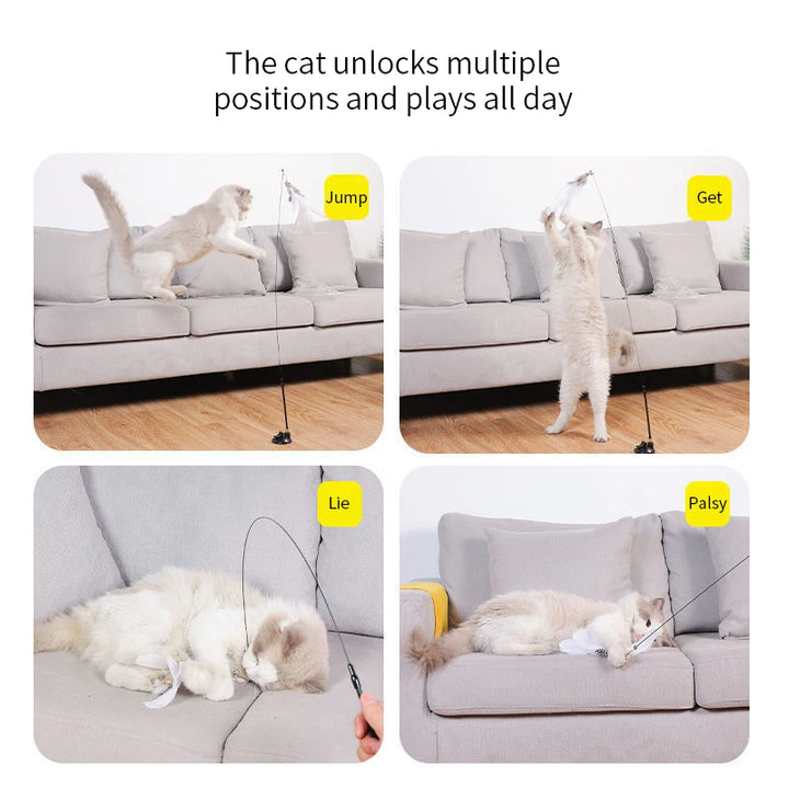 Brinquedo Interativo com Ventosa para Gato – Vara com Penas ou Pássaro | Mãos Livres, Estimulante e Divertido para Gatinhos