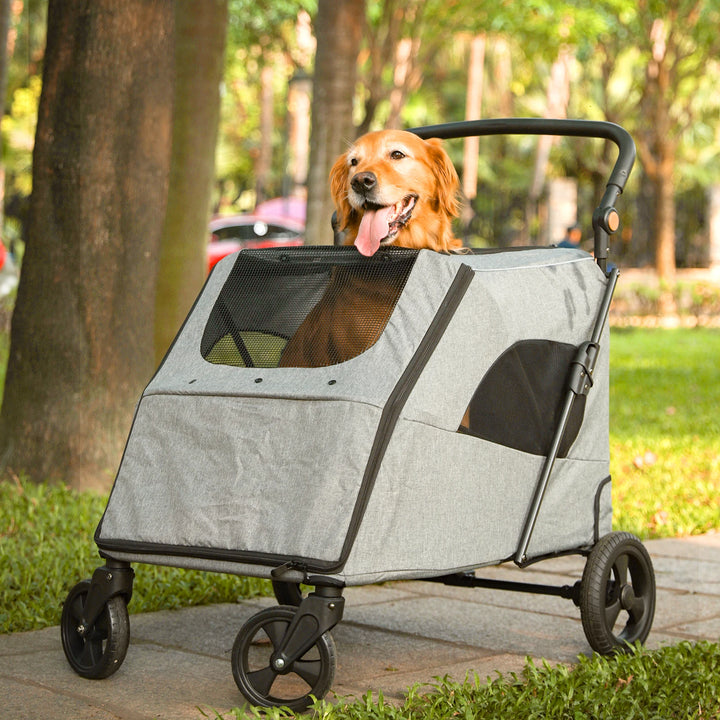 Carrinho de Passeio para Cães com Rodas Rotativas e Travões – Capacidade até 55 kg