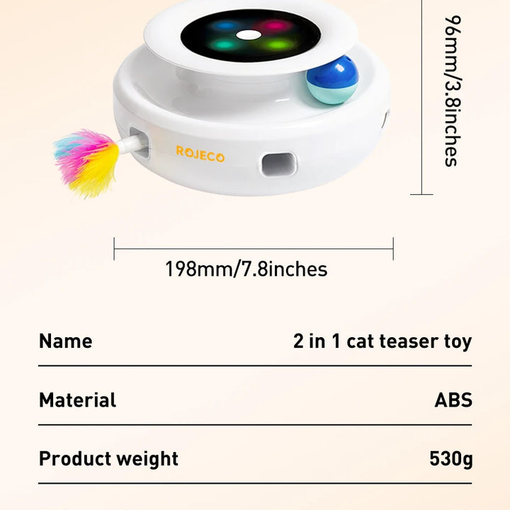 Diversão e Estímulo 2 em 1 para Pets – Bola Automática com Pena ROJECO, 5 Modos Interativos