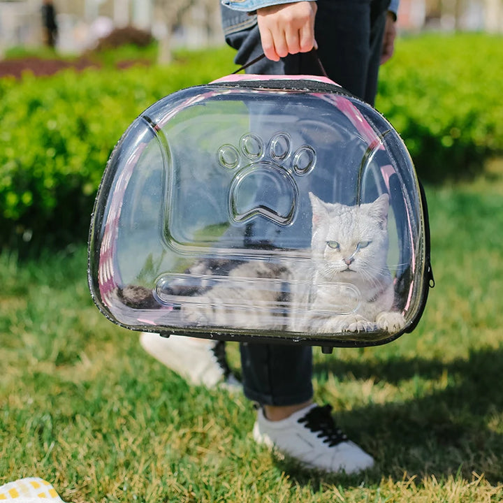 Mochila de Transporte para Gato e Cão – Mala de Ombro Transparente e Respirável | Ideal para Viagens e Passeios