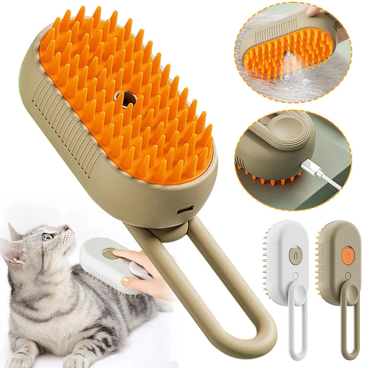 Escova a Vapor 3 em 1 para Gatos – Remove Pelos, Limpa e Massageia