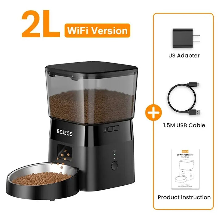 Alimentador Automático Inteligente 2L para Gatos e Cães – Dispenser Wi-Fi para Ração Seca com Controle Remoto