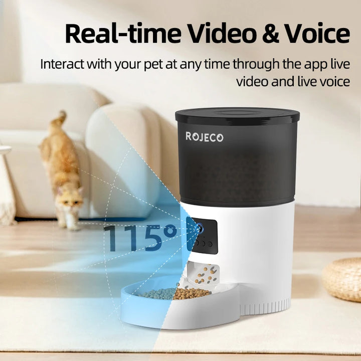 Comedouro Automático ROJECO com Câmera HD – Alimentação Inteligente para Gatos e Cães