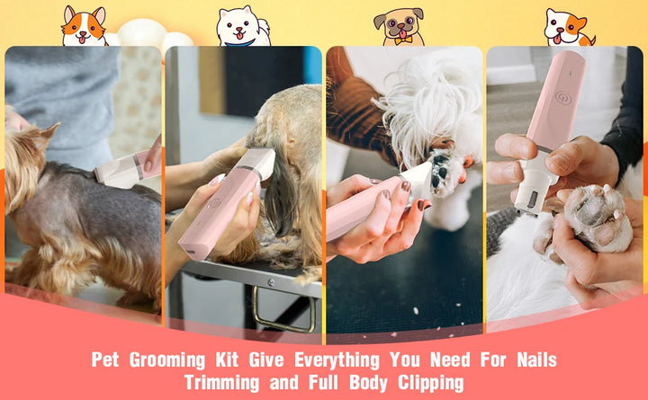 Kit de Higiene 4 em 1 para Animais – Máquina de Tosa Sem Fios, Aparador de Patas Silencioso, Cortador de Pelo e Lima de Unhas