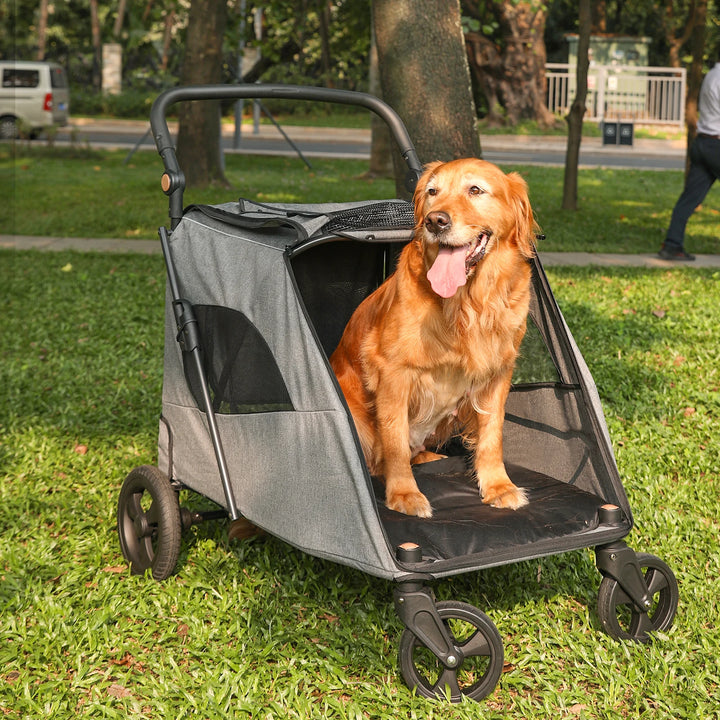 Carrinho de Passeio para Cães com Rodas Rotativas e Travões – Capacidade até 55 kg