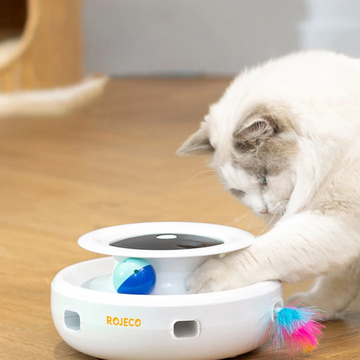 Diversão e Estímulo 2 em 1 para Pets – Bola Automática com Pena ROJECO, 5 Modos Interativos