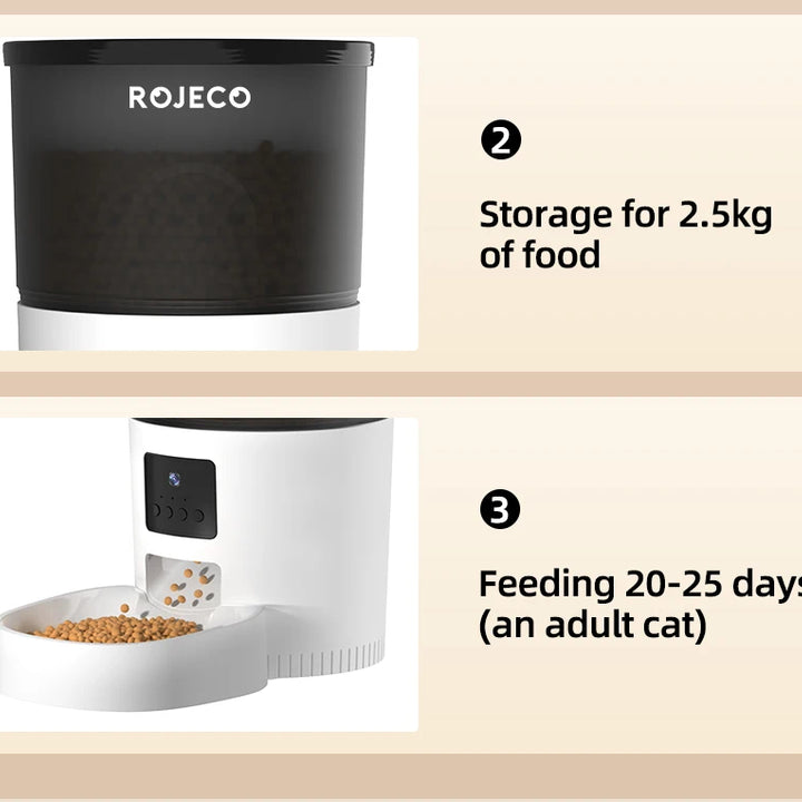 Comedouro Automático ROJECO com Câmera HD – Alimentação Inteligente para Gatos e Cães