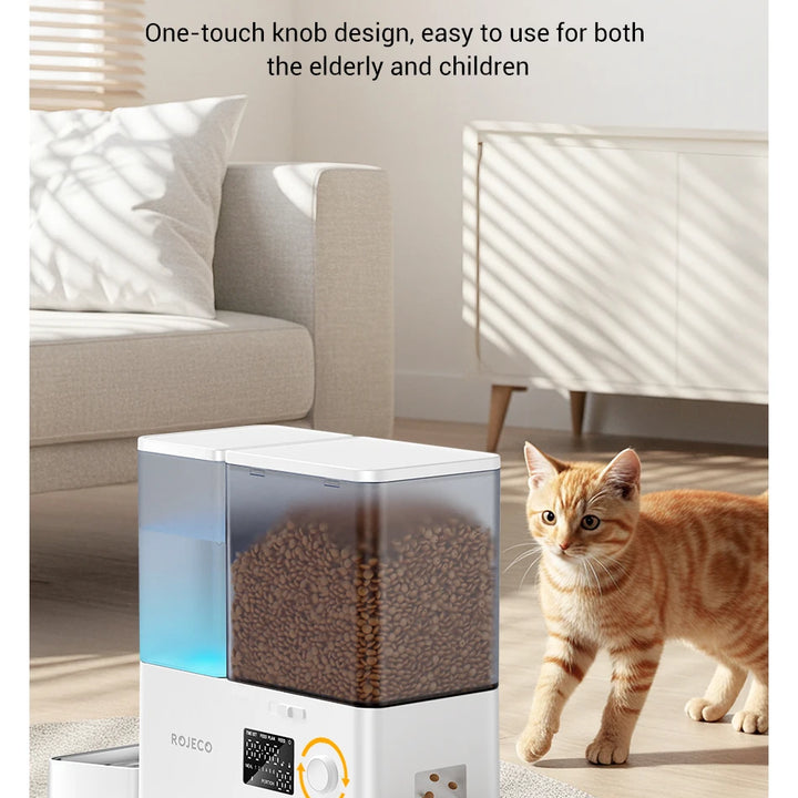 Alimentador Automático 2 em 1 para Pets 8,5L – Com Fonte de Água por Gravidade, Botão, Dispenser 5L para Ração e Reservatório 3,5L para Água