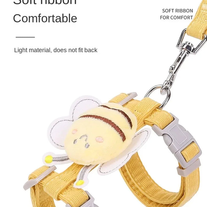 Conjunto Arnês, Trela e Coleira para Gato – Ajustável, Estilo Abelha, Dupla Camada | Ideal para Passeios ao Ar Livre 🐾