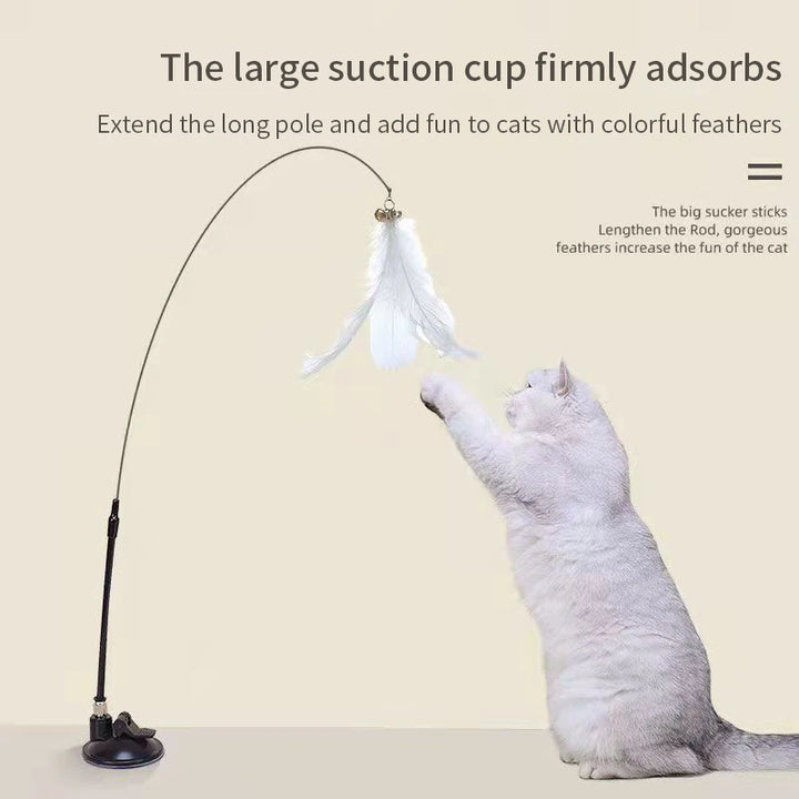 Brinquedo Interativo com Ventosa para Gato – Vara com Penas ou Pássaro | Mãos Livres, Estimulante e Divertido para Gatinhos