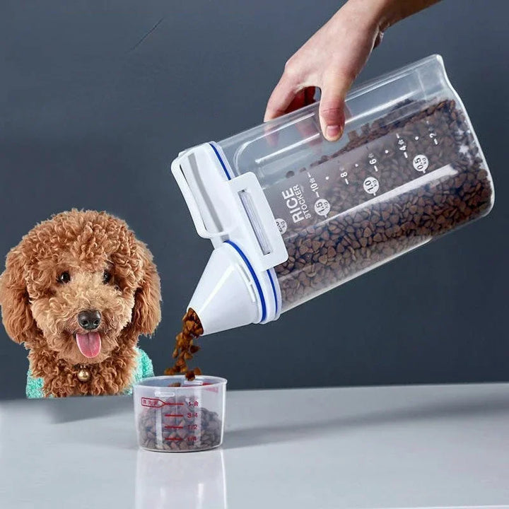 Recipiente de Armazenamento para Ração de Cão e Gato – 1,5kg/2kg com Copo Medidor | Plástico, Hermético e À Prova de Humidade