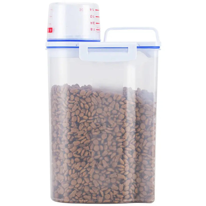 Recipiente de Armazenamento para Ração de Cão e Gato – 1,5kg/2kg com Copo Medidor | Plástico, Hermético e À Prova de Humidade