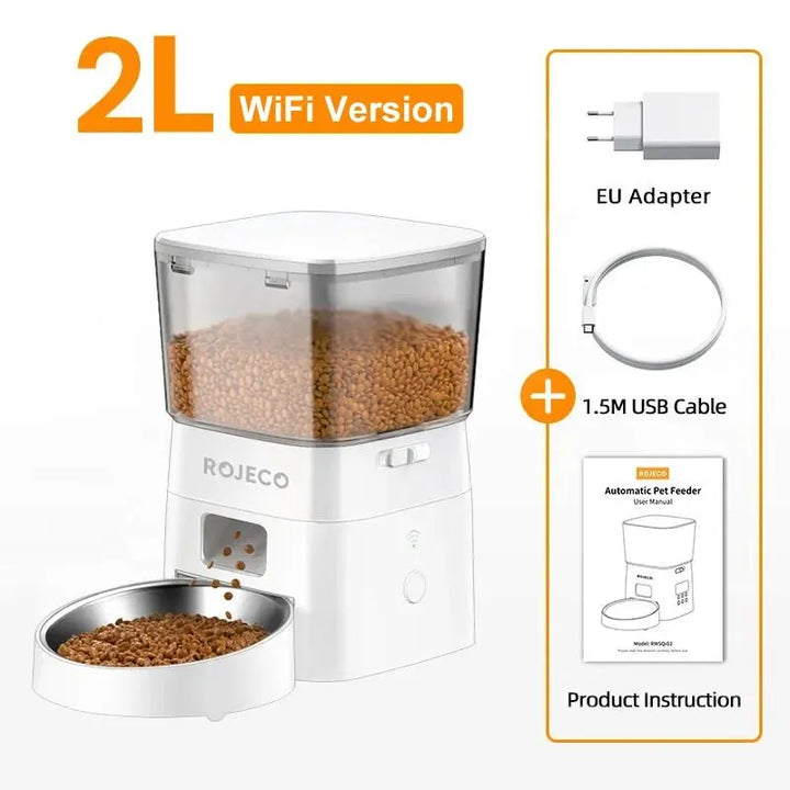 Alimentador Automático Inteligente 2L para Gatos e Cães – Dispenser Wi-Fi para Ração Seca com Controle Remoto