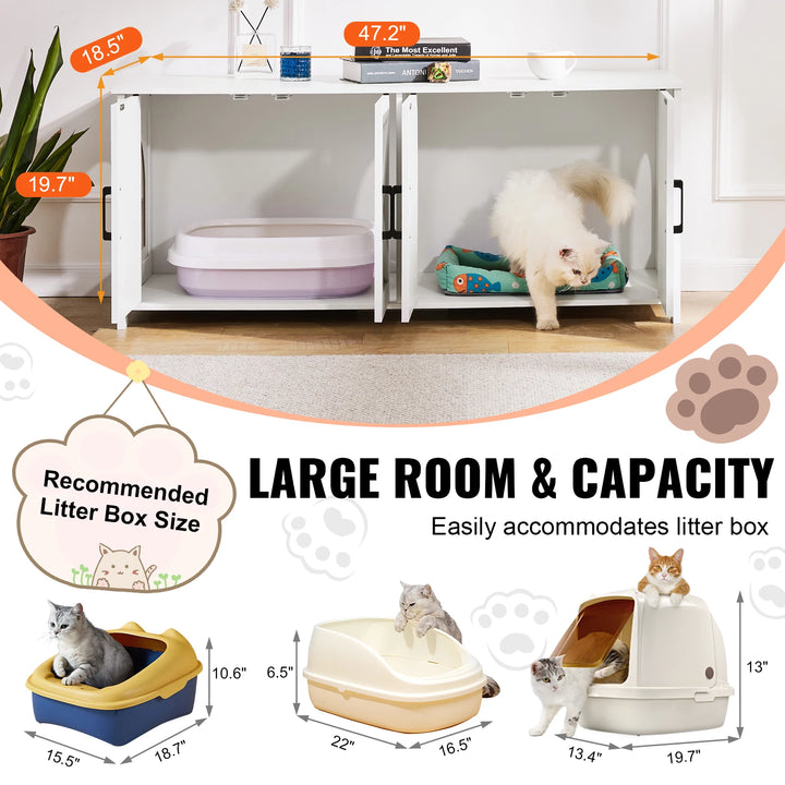 Móvel Caixa de Areia Oculta para Gatos – Mobiliário Multifuncional Branco para 2 Gatos | SucceBuy