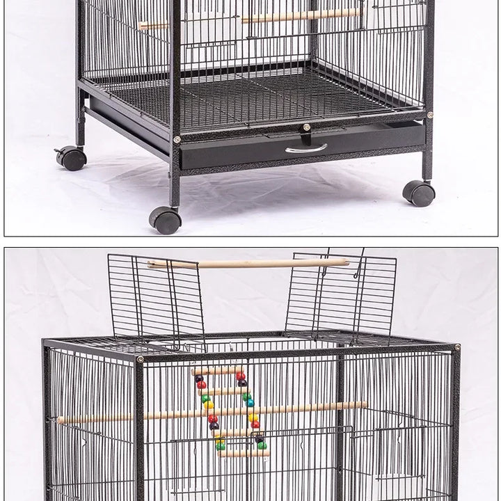 Gaiola Metálica com Suporte de Madeira – Playground para Pássaros (Vários Tamanhos)