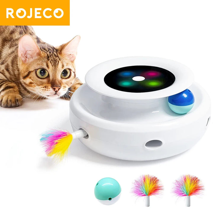 Diversão e Estímulo 2 em 1 para Pets – Bola Automática com Pena ROJECO, 5 Modos Interativos