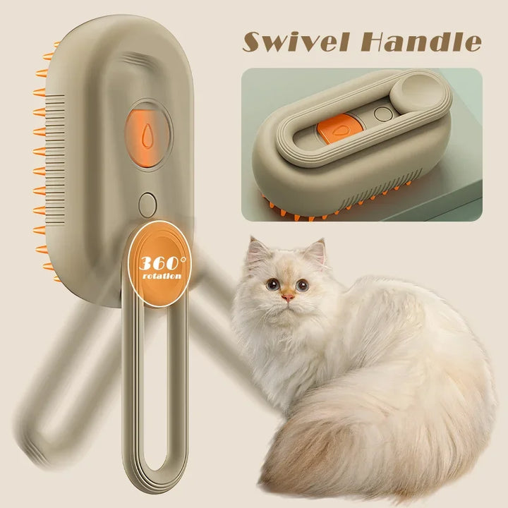 Escova a Vapor 3 em 1 para Gatos – Remove Pelos, Limpa e Massageia