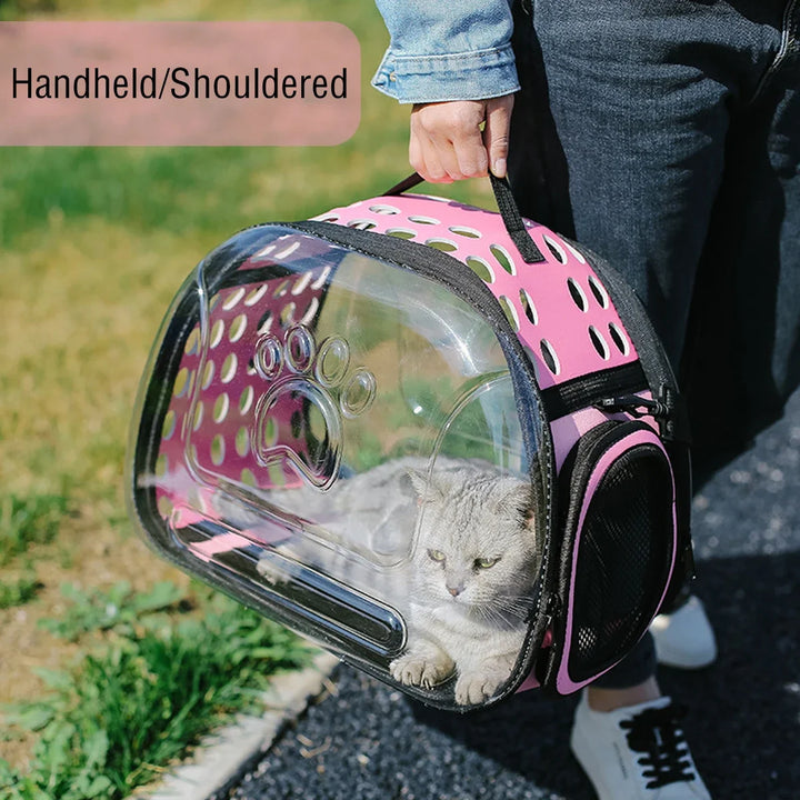 Mochila de Transporte para Gato e Cão – Mala de Ombro Transparente e Respirável | Ideal para Viagens e Passeios