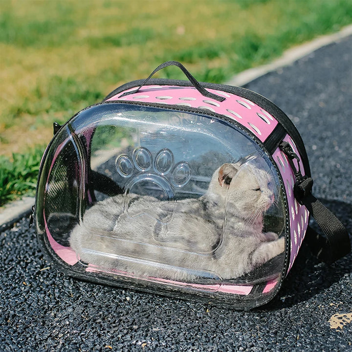 Mochila de Transporte para Gato e Cão – Mala de Ombro Transparente e Respirável | Ideal para Viagens e Passeios