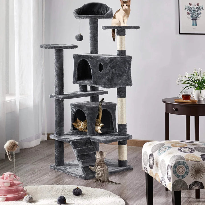 Árvore para Gatos de 5 Níveis com Rede, Plataformas Acolchoadas, Casotas e Brinquedo de Saltar com Escada