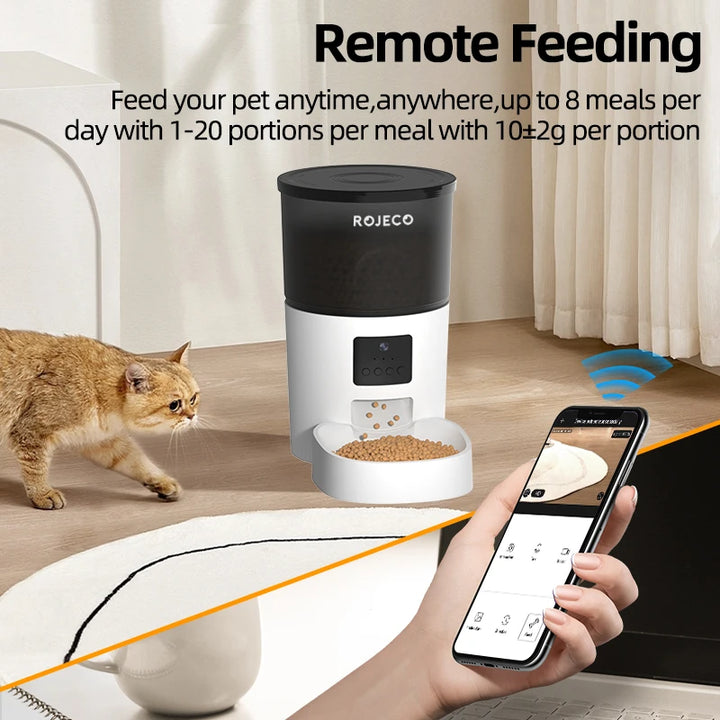 Comedouro Automático ROJECO com Câmera HD – Alimentação Inteligente para Gatos e Cães