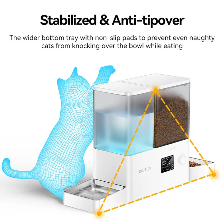 Alimentador Automático 2 em 1 para Pets 8,5L – Com Fonte de Água por Gravidade, Botão, Dispenser 5L para Ração e Reservatório 3,5L para Água