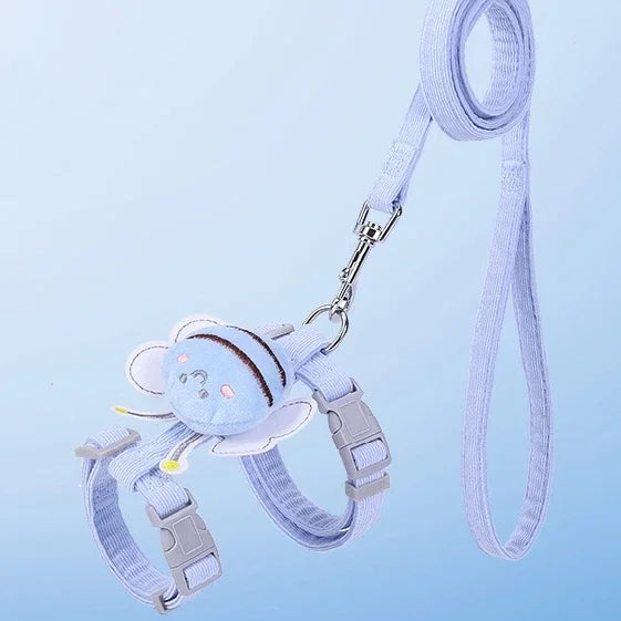 Conjunto Arnês, Trela e Coleira para Gato – Ajustável, Estilo Abelha, Dupla Camada | Ideal para Passeios ao Ar Livre 🐾
