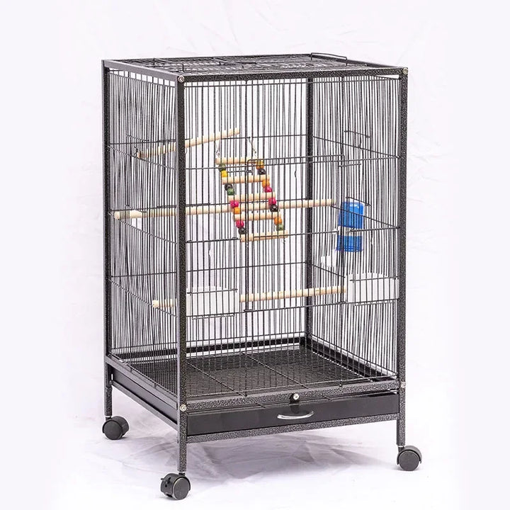 Gaiola Metálica com Suporte de Madeira – Playground para Pássaros (Vários Tamanhos)