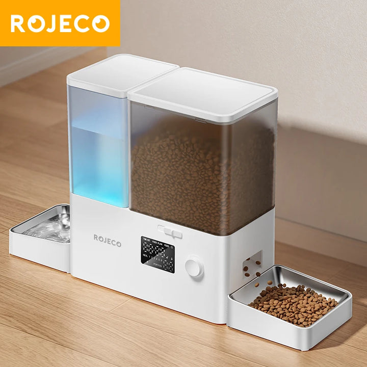 Alimentador Automático 2 em 1 para Pets 8,5L – Com Fonte de Água por Gravidade, Botão, Dispenser 5L para Ração e Reservatório 3,5L para Água