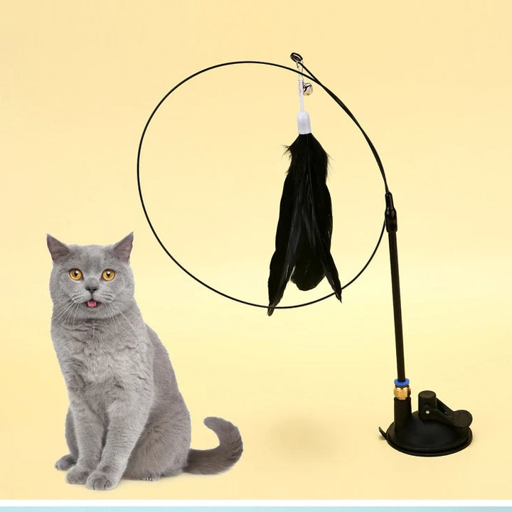 Brinquedo Interativo com Ventosa para Gato – Vara com Penas ou Pássaro | Mãos Livres, Estimulante e Divertido para Gatinhos