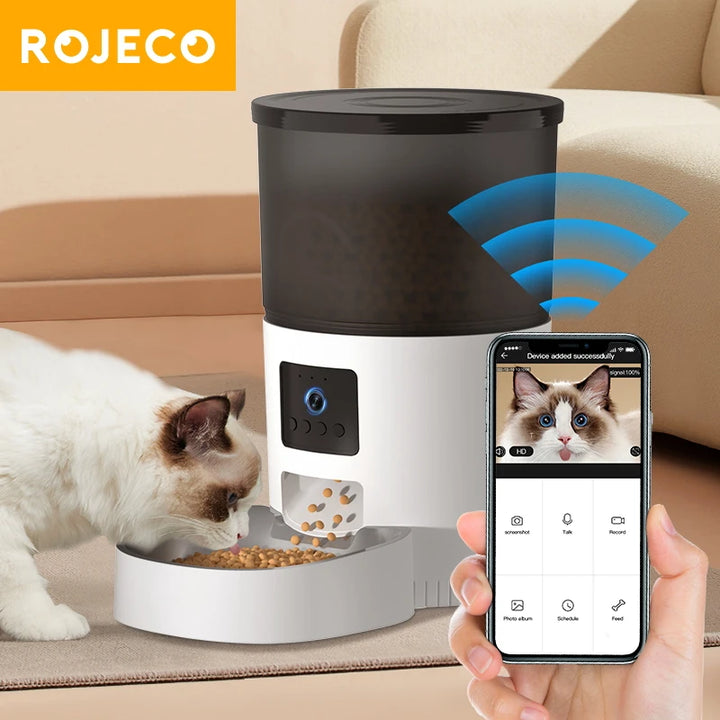 Comedouro Automático ROJECO com Câmera HD – Alimentação Inteligente para Gatos e Cães