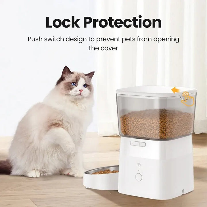 Alimentador Automático Inteligente 2L para Gatos e Cães – Dispenser Wi-Fi para Ração Seca com Controle Remoto