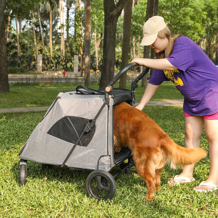 Carrinho de Passeio para Cães com Rodas Rotativas e Travões – Capacidade até 55 kg