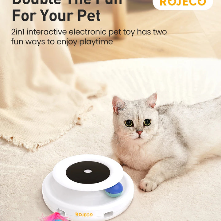 Diversão e Estímulo 2 em 1 para Pets – Bola Automática com Pena ROJECO, 5 Modos Interativos