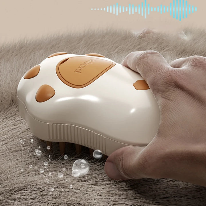Escova Elétrica a Vapor 3 em 1 para Cães e Gatos — Escovagem, Massagem e Spray Hidratante